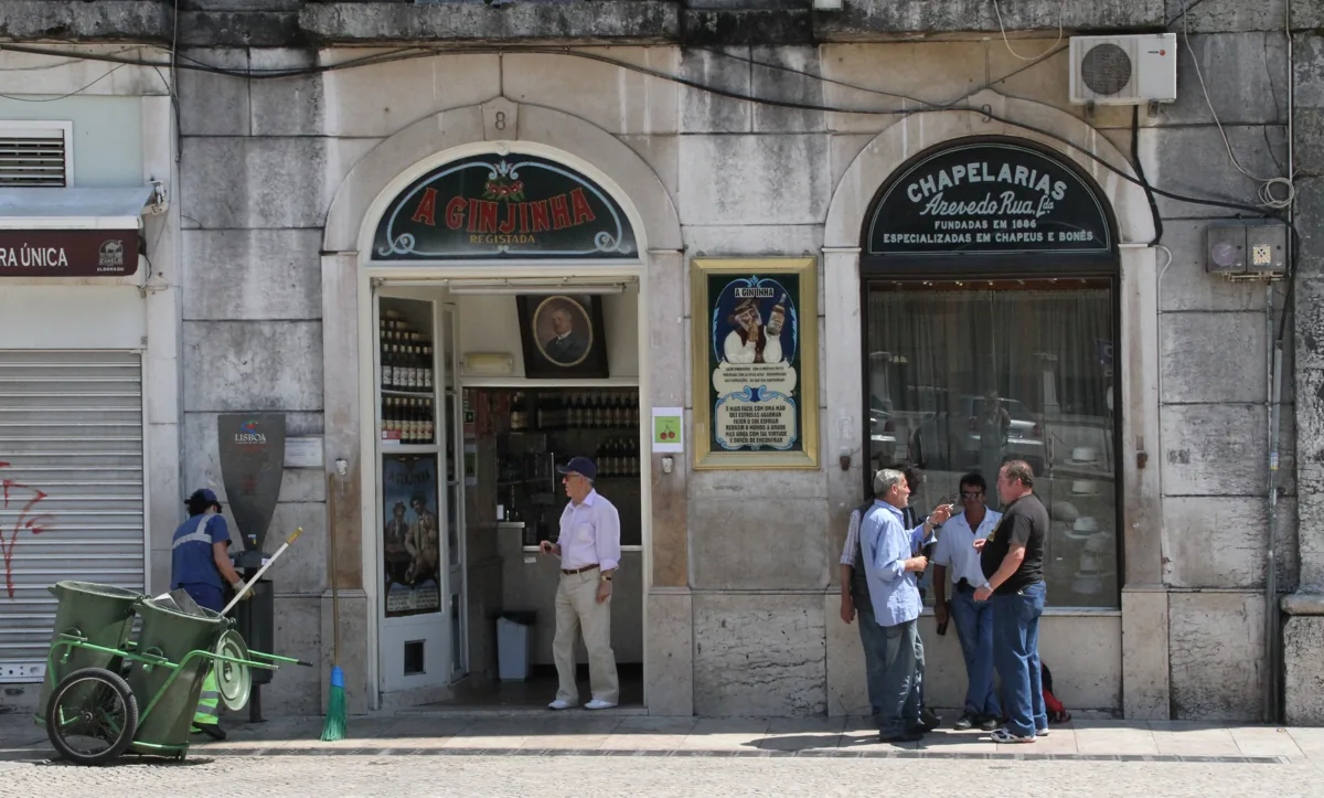 The tiled doorway of the A Ginjinha bar off Rossio, where the cherry liqueur is sold by the glass at the hatch